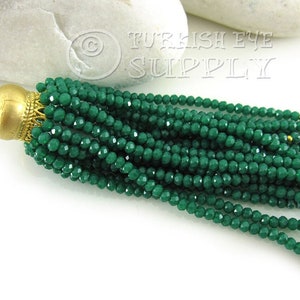 Crystal Beaded Tassel, 22k Gold Plated Cap, Green Beaded Tassel, Gemstone Tassel Necklace, Bohemian Jewelry, Tassel Jewelry
