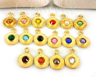 Gold Birthstone Charms, Mini Disc Charms, Gold Charm Findings, Crystal Charms, Gold Disc Charms, Birthstone Jewelry, Gold Jewelry