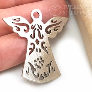 Silver Angel Pendant, Antique Silver Plated, Silver Angel Charm, Large Angel Pendant, 2pc