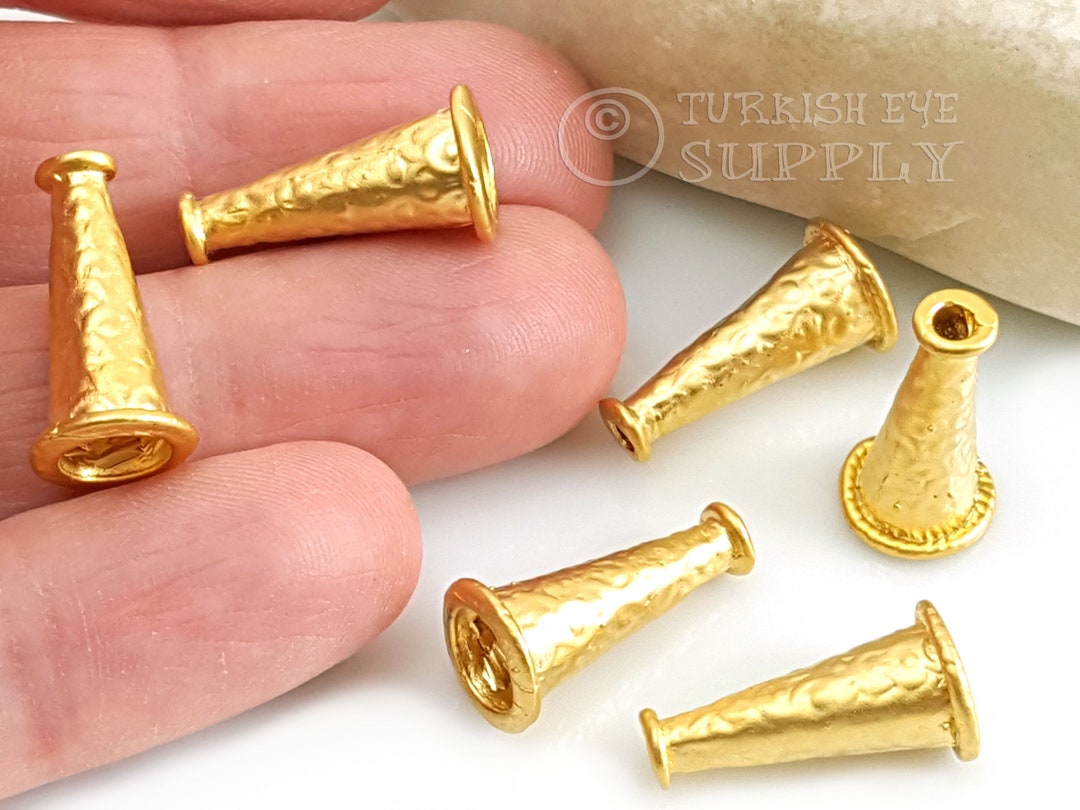 Gold Cone Bead Caps, 22k Gold Plated Bead End Caps, Gold Tassel Cap