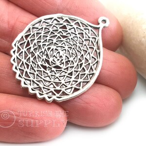 Silver Round Filigree Charms, Filigree Earring Components, Silver Plated Filigree Pendants, Oriental Earring Findings, Turkish Jewelry, 2Pc