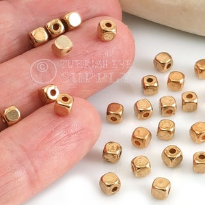 Tiny Cube Spacer Beads, Mini Gold Cube Beads, Gold Plated CCB, Bracelet Spacer Beads, 50Pc