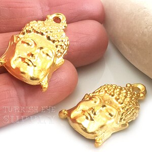 Gold Buddha Charms, Buddha Face Pendant, Yoga Pendant, Gold Buddha Pendant, Meditation Jewelry, Yoga Jewelry, 22k Gold Plated Buddha