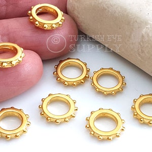 Large Gold Hoop Beads, Large Gold Spacer Bead, Tribal Gold Beads, Large Hole Bead, 22k Gold Plated, 4pc