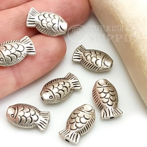 Zilveren viskralen, afstandkralen vis, mini visbedels, verzilverde armbandkralen, schuifkralen vis, sieraden benodigdheden, 5 stuks
