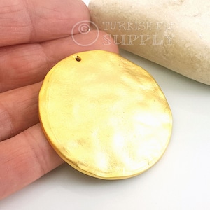 Hammered Gold Domed Pendant, Gold Disc Pendant, Large Round Pendant, 1 pc