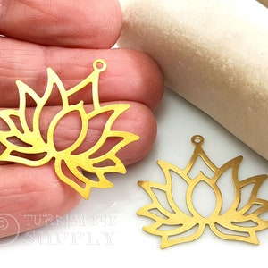 Brass Lotus Flower Charms, Lotus Flower Findings, Brass Flower Charms, Raw Brass Lotus Pendant, Brass Earring Charms, 24 pc