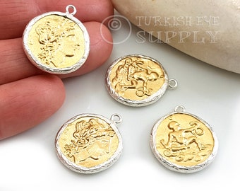 Dije de moneda de Alejandro Magno de oro, dije de moneda griega antigua, colgante de moneda con medallón de plata, 1 pieza