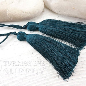 Borla de seda verde azulado, borla turca, borla hecha a mano, borla de hilo de seda, accesorios para pendientes con borla, borla mala (2 piezas), CC913