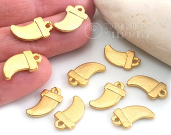 Gold Shark Fin Charms, Gold Shark Tooth Charm, Gold Tusk Findings, 5Pc