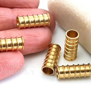 Raw Brass Tube Beads, Brass Rimmed Tube Spacer, Textured Mini Tube Bead, Brass Tube Bead Charms, Raw Brass Jewelry Findings