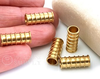 Perline tubolari in ottone grezzo, distanziatore tubolare con bordo in ottone, mini perlina tubolare testurizzata, ciondoli con perline tubolari in ottone, componenti per gioielli in ottone grezzo