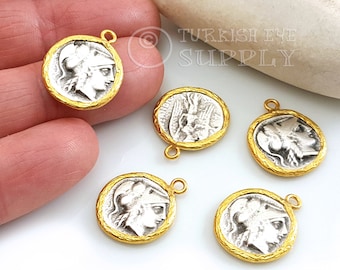 Dije de moneda de plata de la diosa griega Artemisa, moneda griega antigua, colgante de medallón de plata, 1 pieza