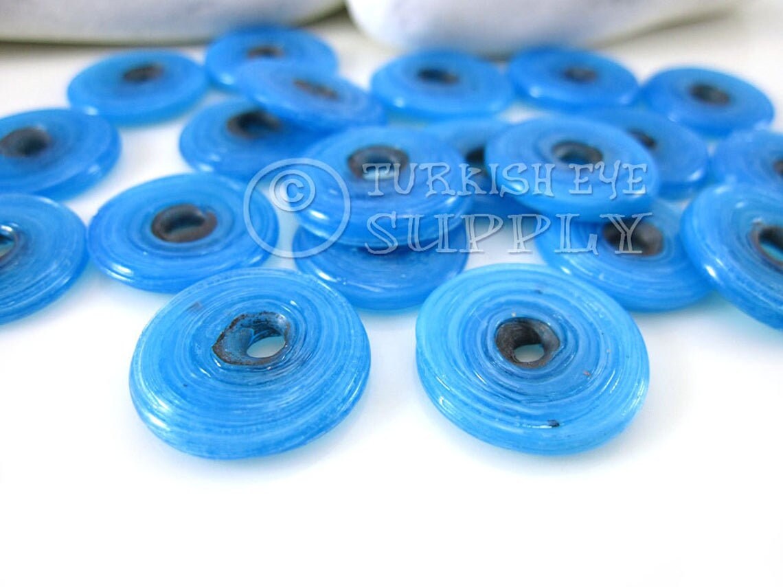 Blue Flat Washer Beads Round Disc Beads Round Glass Bead Etsy