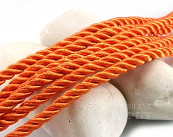 Orange Twisted Silk Rope, Orange Silk Braid Cord, 3.5mm Cord, 1 Meter, Rayon Satin Cord, Necklace Cord, Bracelet Cord, Jewelry Supplies