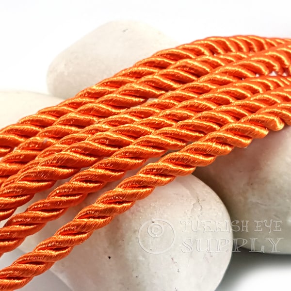 Corde de soie torsadée orange, cordon de tresse de soie orange, cordon de 3,5 mm, 1 mètre, cordon de satin de rayonne, cordon de collier, cordon de bracelet, fournitures de bijoux
