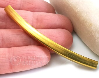 Surowe mosiężne koraliki dystansowe w kształcie zakrzywionych rurek, mosiężna kwadratowa rurka w kształcie zakrzywionych makaronów, 5 x 75 mm, surowe mosiężne elementy jubilerskie