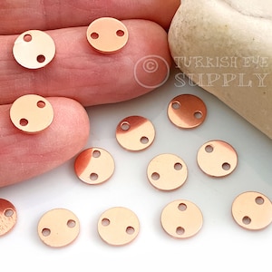 Tiny Copper Disc Connectors, 8mm Round Copper Stamping Disc Blanks, Raw Copper Stamping Tags, Copper Earring Findings, Raw Copper Findings