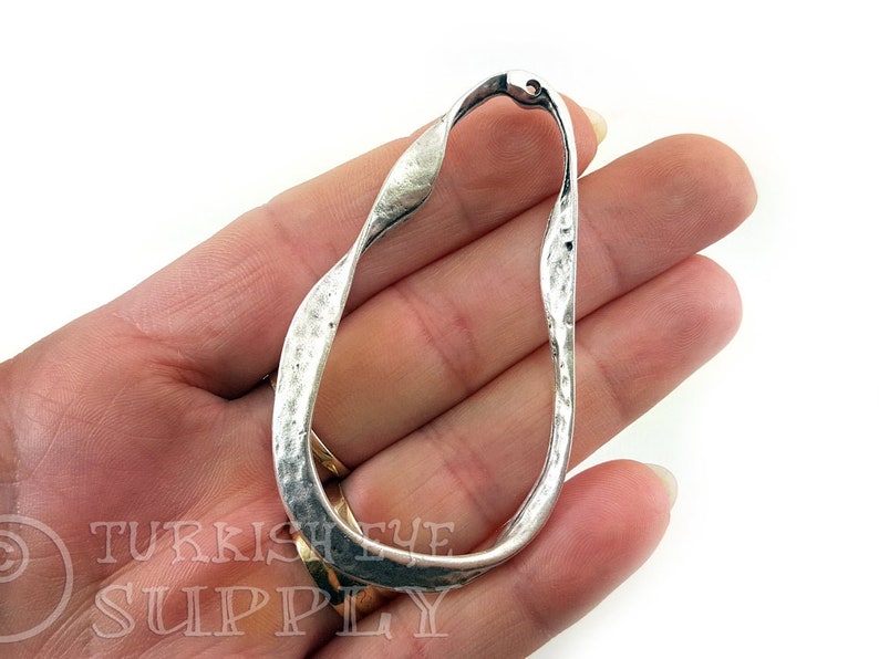 Hammered Large Hoop Pendant, Large Oval Loop Pendant, Silver Hoop Connector, Twisted Silver Loop Pendant, Silver Jewelry image 6