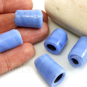 Cornflower Blue Glass Beads, Glass Tube Spacer Beads, Artisan Handmade Glass Beads, Traditional Turkish Glass Beads, 5Pc