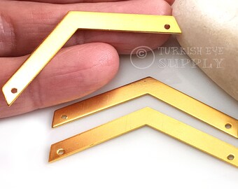 Gold Chevron Charms, Gold Plated Brass, Chevron Connector, Chevron Blanks, 5x50mm, 2Pc