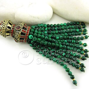 Green Malachite Beaded Tassel, Crystal Tassel Pendant, Gemstone Tassel, April Birthstone Jewelry Findings, Turkish Tassel Pendant