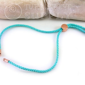 Cord Bracelet Blank, Turquoise Adjustable Bracelet Blank, Sliding Rose Gold Clasp, Friendship Bracelet Blank, Cord Bracelet Connector, 2mm
