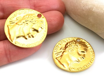 Gold Ancient Coin Pendant, Large Greek Coin, Medallion Pendant, Gold Medallion, Necklace Pendant, Medallion Jewelry, Coin Jewelry, 1 Pc