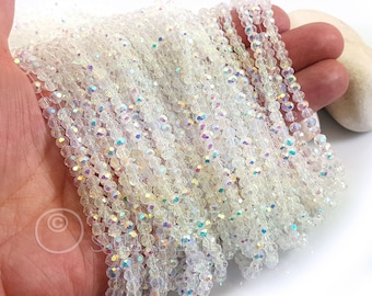 4mm Clear AB Crystal Beads, Faceted Crystal Rondelle Spacer Bead Strands