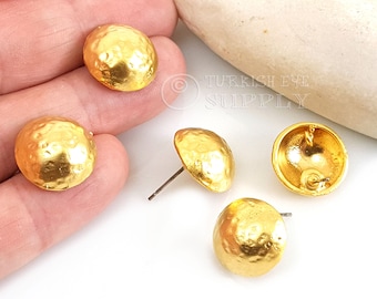 Perno per orecchini in oro con anello, elementi grezzi per orecchini in oro, componenti per orecchini in oro, perni per orecchini a cupola, orecchini martellati, orecchini a bottone, 2 pezzi