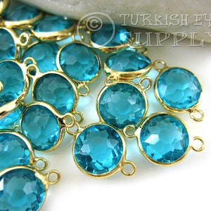 Birthstone Charms, Aqua Blue Birthstone Charms, Gold Plated Birthstone Connector Charms, Crystal Birthstone, Birthstone Bracelet Charm, 5 pc