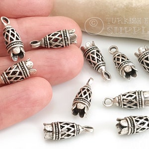 Silver Filigree Cord End Caps, Silver Tassel Caps, Silver Bead Caps, 5Pc