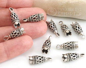 Silver Filigree Cord End Caps, Silver Tassel Caps, Silver Bead Caps, 5Pc