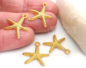 Gold Starfish Charms, Mini Sea Star Charms, Starfish Necklace, Gold Starfish Pendant, Nautical Charms, Summer Jewelry, Beach Charms, 5Pc