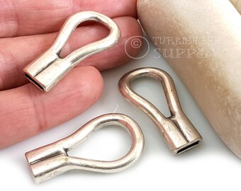 Silver Cord End Clasps, Large Silver Clasp, Interlocking Buckle Clasp, Leather Cord Clasp, Bracelet Findings, 1 Set