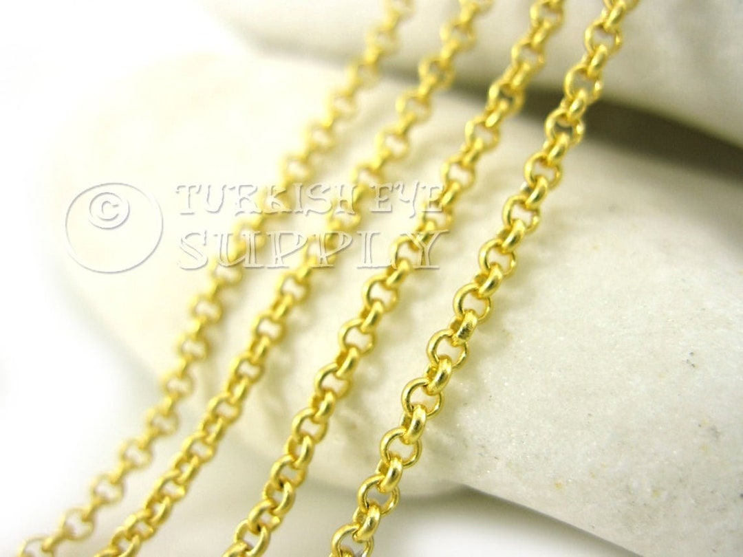 2mm Gold Rolo Chain, Round Link Chain, 22k Gold Plated Chain, Dainty ...