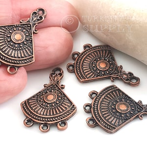 Tribal Earring Charms, Copper Connector Charms, Multi Strand Connector, Copper Jewelry Findings, Multi Loop Chandelier Earrings, 4 pc