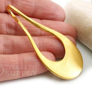 Gold Teardrop Charm, Large Twisted Teardrop Pendant, Large Focal Pendant, 22k Gold Plated, Jewelry Component, Gold Teardrop Hoop, 1 pc