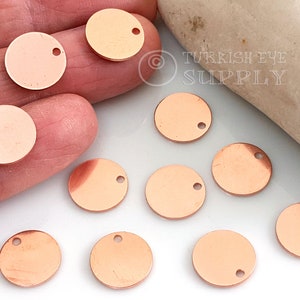 Copper Disc Charms, 12mm Copper Stamping Disc Blanks, Copper Round Charm, Raw Copper Tags, Copper Earring Findings, 24pc
