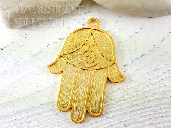 Large Gold Hamsa Pendant Gold Hand 