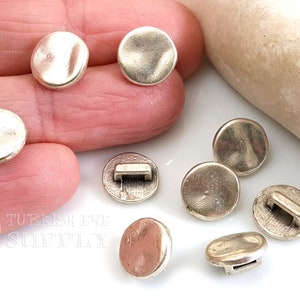 Silver Flat Sew On Buttons, Silver Button Charms, Silver Round Buttons, Metal Button Findings, Jewelry Supplies, Turkish Jewelry, 10Pc