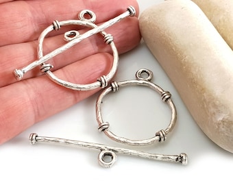 Grande chiusura a levetta in argento, chiusura a levetta rustica, grande chiusura rotonda, chiusura a T, chiusura per collana, accessori per chiusura, gioielli in argento, 1 set