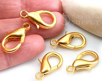 Grande chiusura a moschettone in oro, 12 x 23 mm, chiusure a pappagallo in oro, placcate in oro 22k, componenti per gioielli, 1 pezzo
