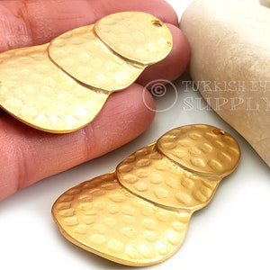 Large Hammered Disc Pendant, Gold Disc Charms, Rustic Gold Disc Charms, Triple Disc Charm, Hammered Findings, Turkish Jewelry Supplies, 1Pc