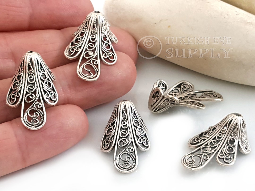 COHEALI 50pcs Diy Jewelry Making Flower Beads Cap Metal Filigree Cone Bead Caps Hollow Design For Necklace Bracelet Earring Pendant