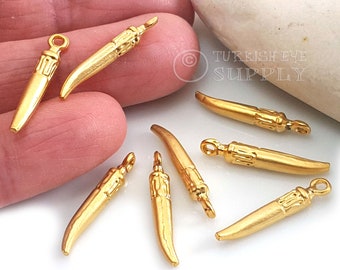 Gold Tusk Charms, 22k Gold Plated, Mini Gold Horn Charms, Tusk Pendants, 8 pc