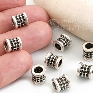 Silver Tube Spacer Beads, Tribal Spacer Beads, Antique Silver Plated Jewelry Findings, 4pc