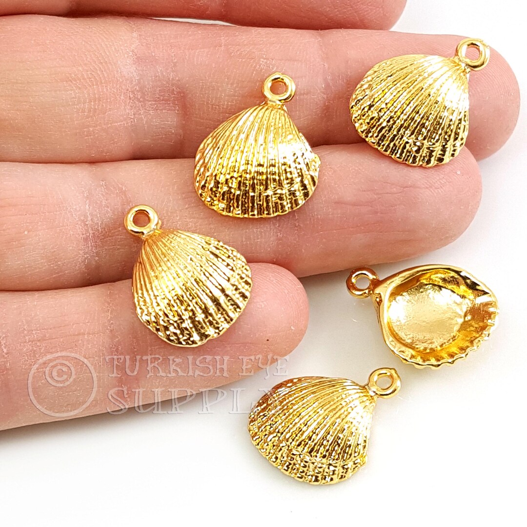 24k Shiny Gold Plated Shell Charms, Summer Beach Jewelry Charms ...