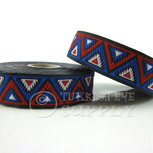 Chevron gewebte Borte, gestickte Borte, Nähborte, blau, rot, weiß und schwarz, Jacquard Band, ethnische Band, Jacquard Borte, 1m