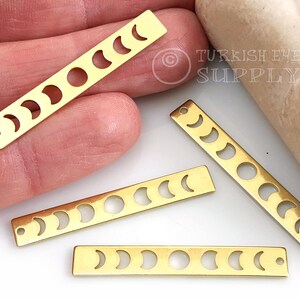Brass Rectangle Moon Phases Charm, Moon Phases Pendant, Raw Brass Earring Findings, 12Pc